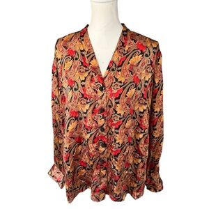 Elana Tanner Rich Paisley Floral Silk Charmeuse Blouse Shirt Top women size 18